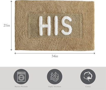 Cotton Bath Rug - Soft Cotton Bath Mat - Bathroom Decor - Water Absorbent and Machine Washable - Measures 21"x34" - His- Linen