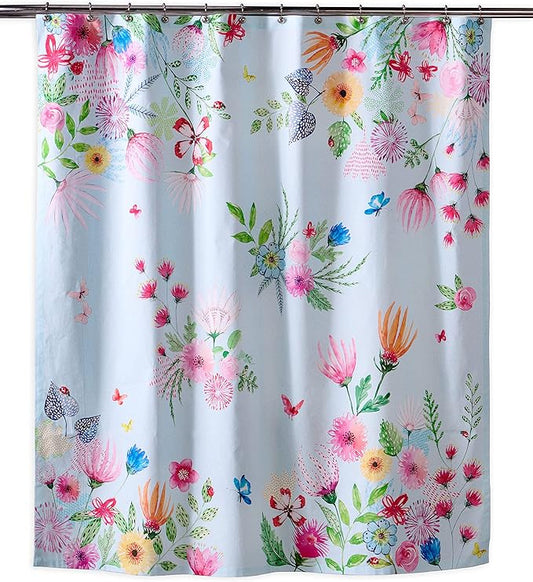 Maison d' Hermine Shower Curtain 100% Cotton One Panel 70"x72" Washable Fabric Shower Curtains for Bathroom, Easy Hanging with 12 Button Holes - Home Hotel Easter Gifts (Jardin D'Ete - Mint)