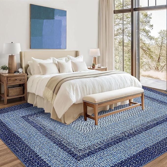 Washable Area Rug 6x9 Rug for Living Room Modern Area Rug for Bedroom Decor Blue Rug Geometric Area Rugs Non Slip Throw Rugs Stain Resistant Carpet for Nursery Dining Room 6'x9' Navy Blue