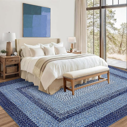 Washable Area Rug 6x9 Rug for Living Room Modern Area Rug for Bedroom Decor Blue Rug Geometric Area Rugs Non Slip Throw Rugs Stain Resistant Carpet for Nursery Dining Room 6'x9' Navy Blue