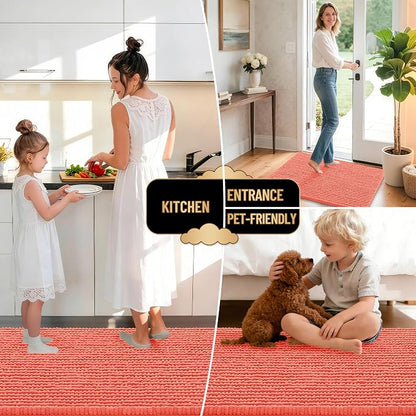 OLANLY Thick Chenille Large Bathroom Rugs 44x32, Absorbent Bath Mat, Coral | Soft Bath Rugs, Rubber Backing, Machine Wash Dry, Bath Mats for Bathroom, Tub and Shower, Home Decor Accessories