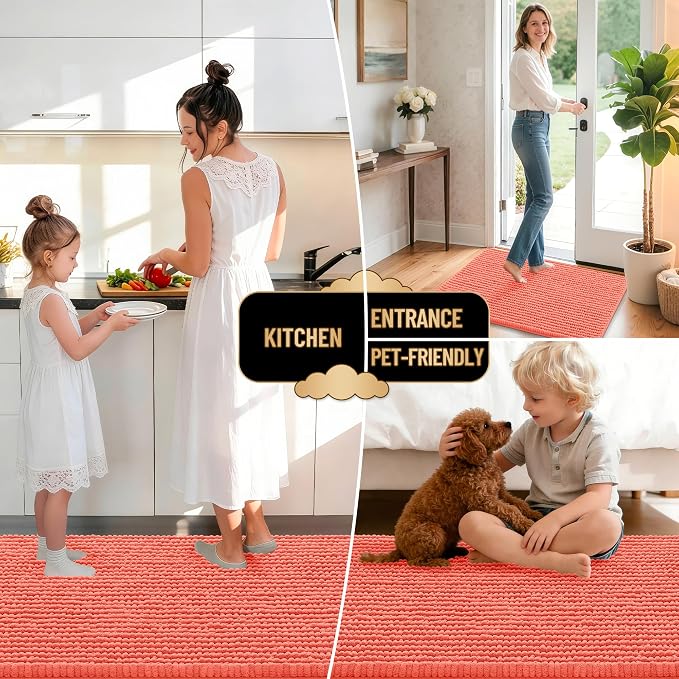 OLANLY Thick Chenille Large Bathroom Rugs 59x35, Absorbent Bath Mat, Coral | Soft Bath Rugs, Rubber Backing, Machine Wash Dry, Bath Mats for Bathroom, Tub and Shower, Home Decor Accessories