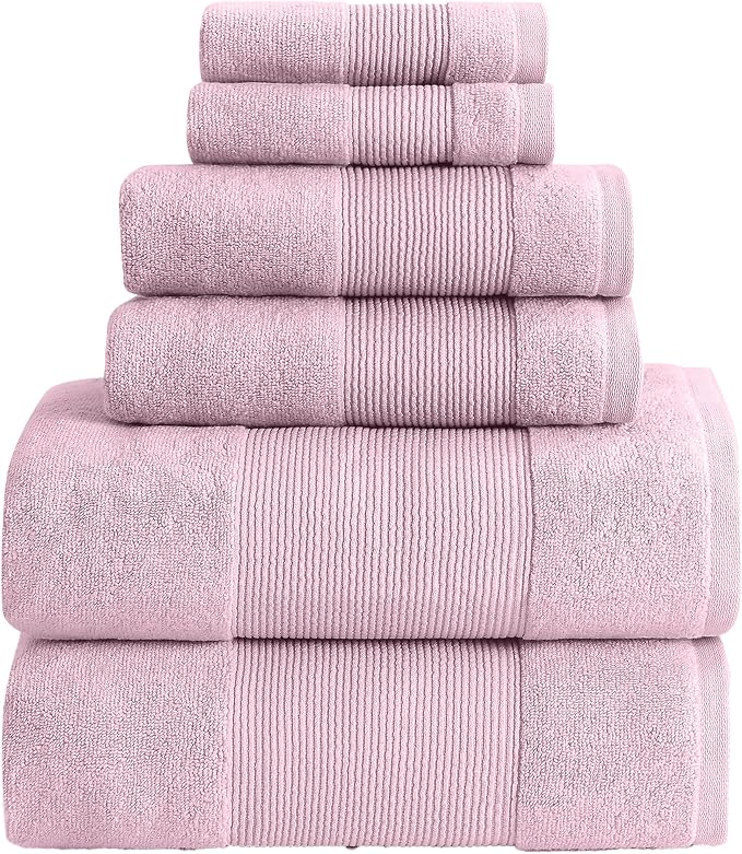 Modern Threads Air Cloud 6-Piece Towel Set - 100% Zero-Twist Cotton, 500 GSM, Quick Dry & Plush, Pink