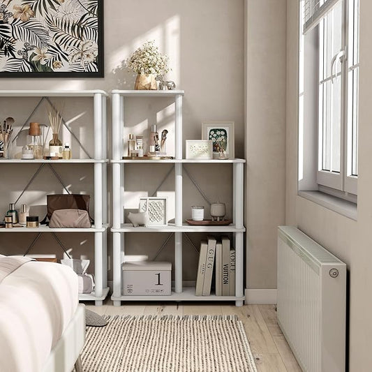 Homes: Inside + Out Apexa Modern 5-Cube Ladder Shelving Units, Collectibles Display Shelves, Easy Assembly Standing Shelf, Home Storage Organizer for Living Room, Bedroom, Office, White