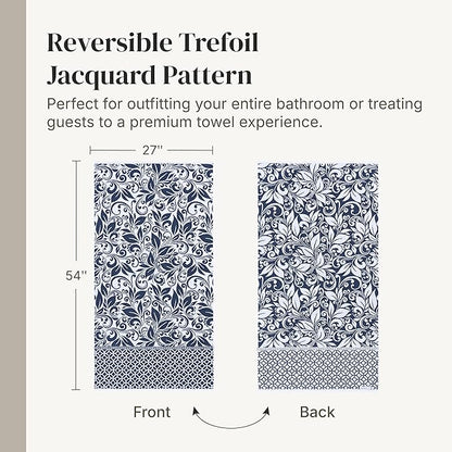 Modern Threads Botanical Vine 6-Piece 100% Cotton Towel Set – Reversible Yarn Dyed Jacquard – Includes 2 Bath Towels, 2 Hand Towels, 2 Washcloths – Absorbent, Quick Dry, Soft & Durable – Navy
