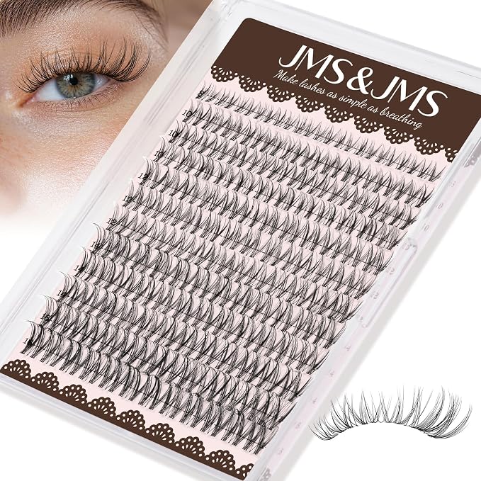 JMS&JMS Natural Lash Clusters Wispy Eyelash Extensions Invisible Thin Band | Eyelash Cluster 8-16mm C Curl DIY Lash Extensions with Clear Band Individual Lashes Clusters for Natural Look