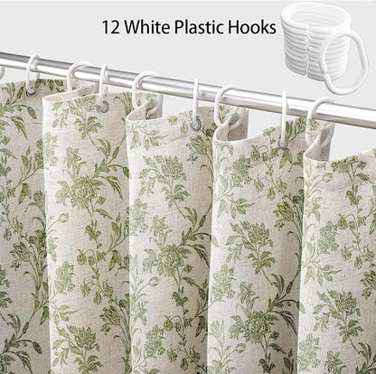 WOUVMA Sage Green Shower Curtain Floral Cotton Linen Cottagecore Shower Curtain for Bathroom 72" W x 75" L