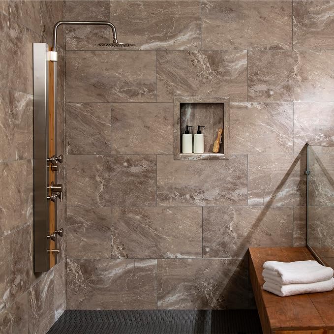 Palisade 17.5 in x 15.5 in Vinyl Shower Niche Venetian Marble | Waterproof Shower Insert