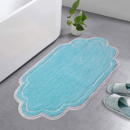 Home Weavers Allure Collection 100% Cotton Tufted Bathroom Rug, Soft and Absorbent Bath Rugs, Non-Slip Bath Carpet, Machine Wash Dry Bath Mats for Bathroom Floor, 21"x34" Bath Rug, Turquoise