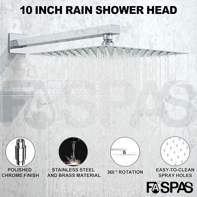 Polished Chrome Shower System with 10-Inch Rain Showerhead and Handheld | Innovative air-injection technology for low pressure, high-flow rate up to 3.22 GPM ensuring powerful consistent stream