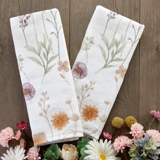 SKL Home Somerset Hand Towel Set-2pc, 100% Cotton, White | Soft & decorative printed velour. For use in the bathroom, kitchen or bar & makes a great gift.