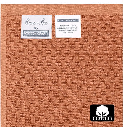 COTTON CRAFT Euro Spa Waffle Wash Cloth - Set of 12 Mocha Washcloth | Luxury Face Towel Set - 100% Cotton - Soft Plush Absorbent Low Lint Quick Dry - Gym Shower Beach Bath Kitchen - 12x12 inches