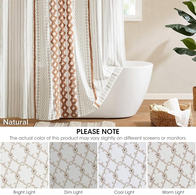 INK+IVY Extra Long Cotton Shower Curtain for Bathroom, Rose Clay, 72 x 84 | Machine Washable, Boho Tufted Chenille Modern Home Bathroom Decor, Bathtub Privacy Screen, OEKO-TEX Certified