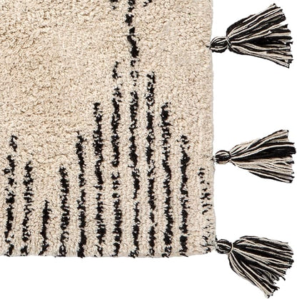 SKL Home Geo Diamond Bath Rug with Tassels, Anti-Slip, 20" x 30", Tan | 100% Cotton with Latex backing. Plush & absorbent. Modern boho design works in the bathroom, kitchen or any space.