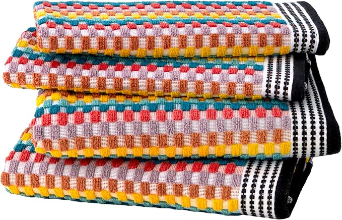 SKL Home Mid-Century Bath Towel Set-4pc, Premium 100% Cotton, Multi | 2 Bath towels, 2 hand towels. Spa-level quality. Soft & absorbent, textured jacquard. 450 GSM weight