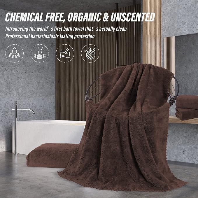 MOONQUEEN 6 Pack Premium Bath Towel Set - Quick Drying - Microfiber Coral Velvet Highly Absorbent Towels - Multipurpose Use as Bath Fitness, Bathroom, Shower, Sports, Yoga Towel (Wood Brown)