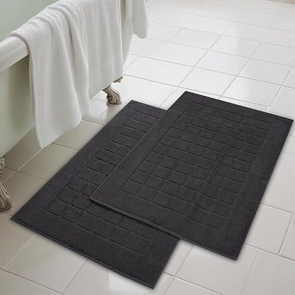 Superior 100% Cotton Bathmat Set, Bath Mats, Bathroom Decor, Shower, Bathtub Essentials, Home Accessories, Small Washable Rug, No Backing, Heavyweight, Nora Collection, Set of 2, 22" x 35", Black
