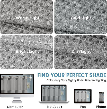 EUTXL Heavyweight No Hook Shower Curtain with Liner, Grey, 60x74 | Snap in Liner, Thick Waffle Fabric, Hotel Quality, Corner Magnets, Waterproof & Washable