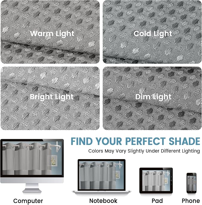 EUTXL Heavyweight No Hook Shower Curtain with Liner, Grey,71x77 | Snap in Liner, 256GSM Thick Waffle Fabric, Hotel Luxury Spa, Corner Magnets, Quick Dry, Waterproof & Washable, Long Size