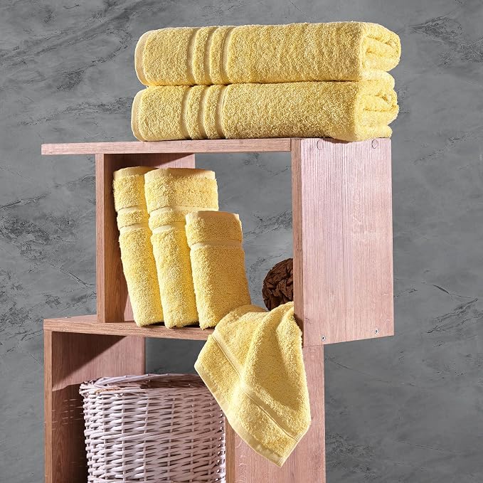 Hawmam Linen Yellow 6 Piece Bath Towels Set for Bathroom Original Turkish Cotton Soft, Absorbent and Premium 2 Bath Towels, 2 Hand Towels, 2 Washcloths