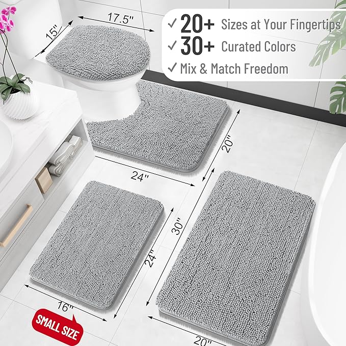OLANLY Small Bathroom Rugs 24x16, Extra Soft Absorbent Chenille Bath Rugs | Light Grey, Quick-Drying Rubber Backing, Machine Washable Bath Mat for Bathroom Floor, Tub and Shower, Home Decor Accessories