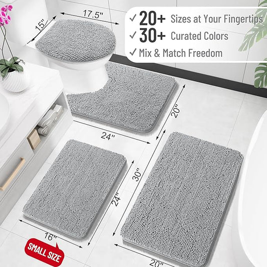 OLANLY Small Bathroom Rugs 24x16, Extra Soft Absorbent Chenille Bath Rugs | Light Grey, Quick-Drying Rubber Backing, Machine Washable Bath Mat for Bathroom Floor, Tub and Shower, Home Decor Accessories
