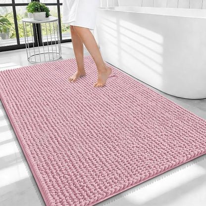 OLANLY Thick Chenille Large Bathroom Rugs Mats 40x32, Dusty Rose | Soft Absorbent Bath Rugs, Rubber Backing, Machine Wash Dry, Bath Mats for Bathroom, Tub and Shower, Home Decor Accessories
