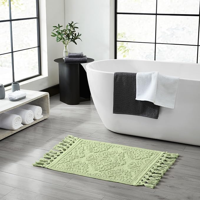 Jean Pierre - Ricardo Bath Mat, Woven Fringe Bathroom Rugs, 100% Cotton, Premium Bathroom Decor - Measures 27" x 52" - Sage Green