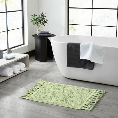 Jean Pierre - Ricardo Bath Mat, Woven Fringe Bathroom Rugs, 100% Cotton, Premium Bathroom Decor - Measures 27" x 52" - Sage Green