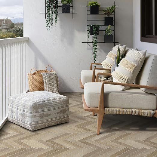 12-Pack Peel and Stick Floor Tile, 10.8" x 9.3" Herringbone SPC Self-Adhesive Luxury Vinyl Flooring, Wood-Look Groutable Backsplash Tile for Kitchen Bathroom, Warm Oak, Covers 8.4 Sq. Ft.