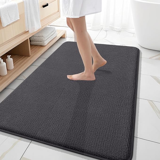 OLANLY Memory Foam Large Bathroom Rugs 59x35, Absorbent Bath Mat, Dark Grey | Soft Quick Dry Bath Rugs, Non-Slip Carpet, Machine Washable Mat for Bathroom Floor, Tub and Shower, Home Decor Accessories