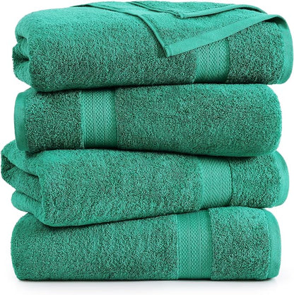 LANE LINEN Bath Towels Pack of 4 (28"x54") - 100% Ring Spun Cotton Bathroom Towel Set - Reinforced Edges, Quick Dry, Soft & Absorbent Large Bath Towels - Lightweight, Perfect for Daily Use - Emerald