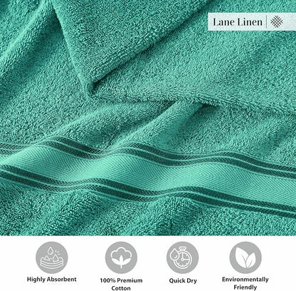 LANE LINEN Towel Set Quick Dry 100% Cotton 3 Piece Soft Absorbent - Teal | Cotton Towels For Bathroom - Zero-Twist Durability, Zero-Twist Cotton, Terry Weave Comfort, Long-Lasting Comfort