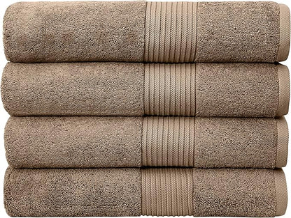 Luxury Oversized Bath Towels | 650 GSM, 34" x 56" | Hotel Quality, Soft & Highly Absorbent | Quick Dry, Thick, Combed Cotton Bathroom Towels | Mocha - 4 Pack