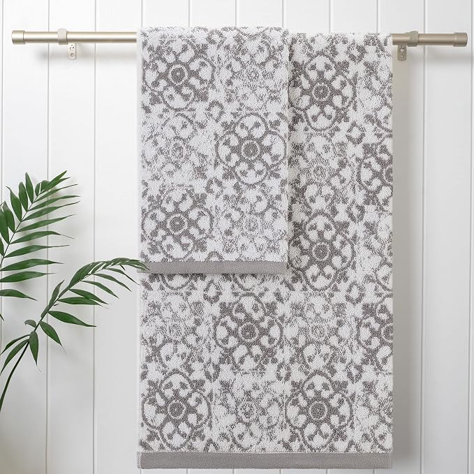Jessica Simpson – Bath Towel 4 Piece Set, Aziza, Premium Bathroom Décor, Includes 2 Hand Towels and 2 Shower Towels, 100% Cotton & Machine Washable, Skyrocket Grey