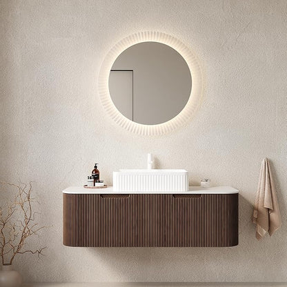 LKTART 48 Inch Floating Bathroom Vanity with Sink, Modern Wall Mounted Bathroom Storage Cabinet with Drawer, Square White Ceramic Sink Top and Marble Texture Top, Walnut