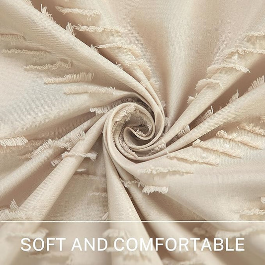Boho Farmhouse Shower Curtain, Woven Fabric Cute Beige, 60 x 72 Tufted Chevron Textured Striped Modern Farmhouse Minimalist