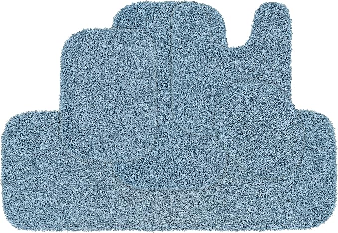 Garland Rug Jazz Nylon Washable 5 Piece Set (Lid, Contour,3 Mats) Basin Blue Bath Rugs Soft, Absorbent, and Stylish for Your Bathroom