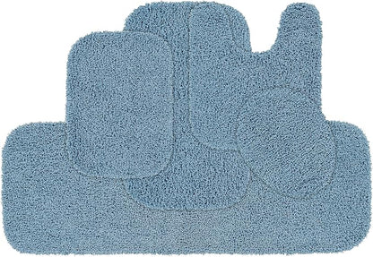 Garland Rug Jazz Nylon Washable 5 Piece Set (Lid, Contour,3 Mats) Basin Blue Bath Rugs Soft, Absorbent, and Stylish for Your Bathroom
