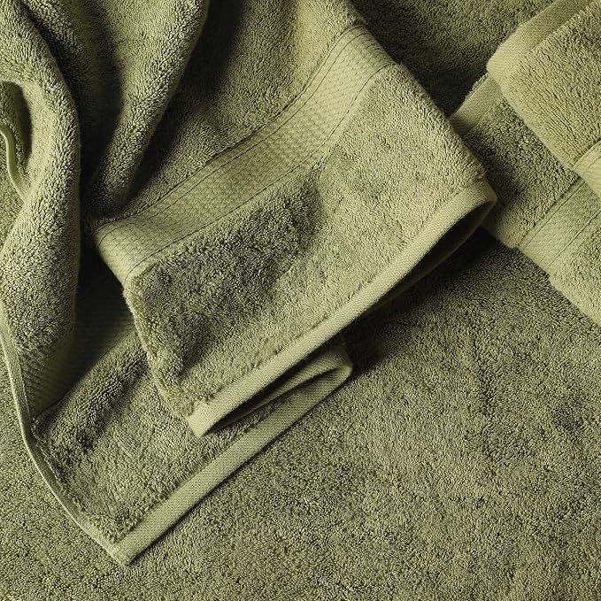 SUPERIOR Madeline Plush Egyptian Cotton 12-Piece Towel Set - Forrest Green | Heavyweight 12 Pc Egyptian Cotton Towel Set Includes 4 Bath Towels 4 Hand Towels 4 Washcloths Decorative Rope Border