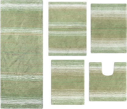 Home Weavers 100% Cotton Gradiation Collection Bathroom Décor | Washable Rug | Bathroom Mat | Kitchen Mat | Bathroom Rug Set | Bath Mat Set | Bath Floor Mat Non Slip, 5 Piece Set with Contour, Sage