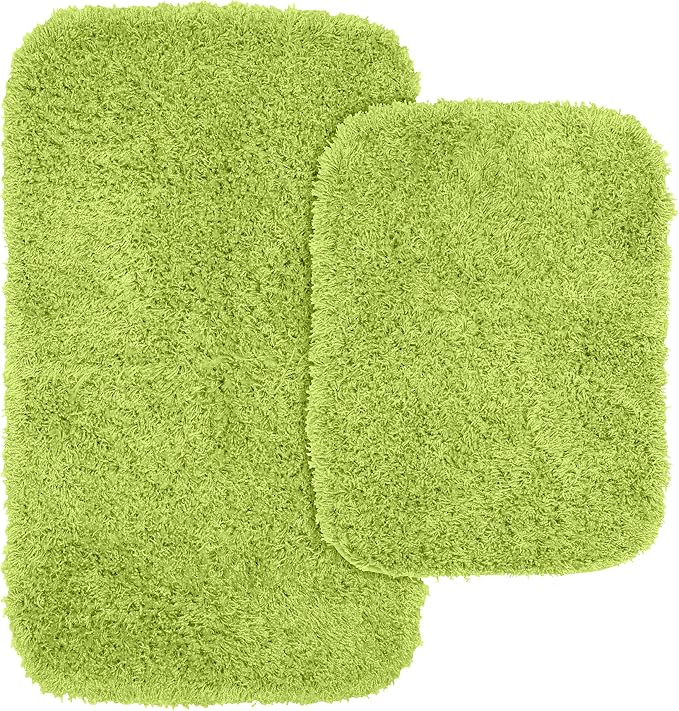 Garland Rug 2-Piece Jazz Shaggy Washable Nylon Bathroom Rug Set, Lime Green