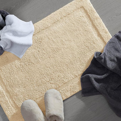 Jean Pierre New York Lydia Border 100% Cotton Bath Mat - Non-Slip Bath Rug - Ivory - 20"x32"