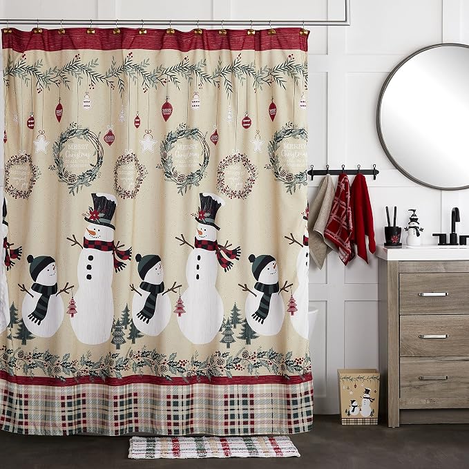 SKL Home Christmas/Winter Rustic Plaid Snowman Shower Curtain, Multi