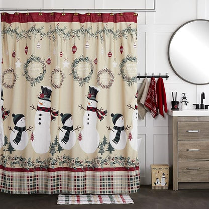 SKL Home Christmas/Winter Rustic Plaid Snowman Shower Curtain, Multi