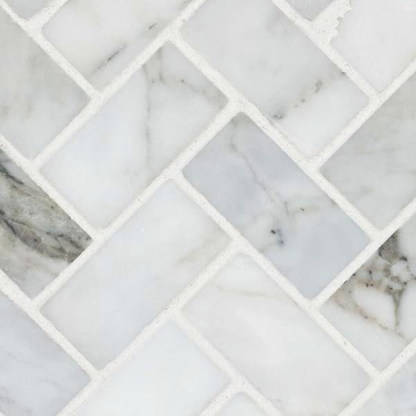 MSI Calacatta Cressa Herringbone Honed Marble Tile for Kitchen Backsplash, Wall Tile for Bathroom, Accent Wall Tile, and Shower Wall Tile, Mesh-Mounted Mosaic Tile, 11.61 x 11.61, White, 10 Piece