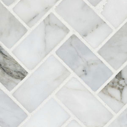 MSI Calacatta Cressa Herringbone Honed Marble Tile for Kitchen Backsplash, Wall Tile for Bathroom, Accent Wall Tile, and Shower Wall Tile, Mesh-Mounted Mosaic Tile, 11.61 x 11.61, White, 10 Piece