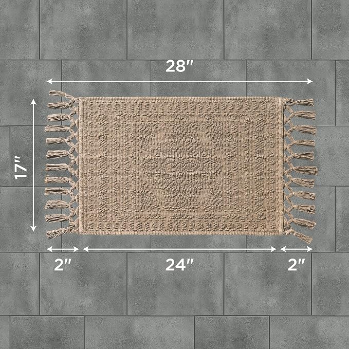 French Connection Nellore Bathroom Rugs, Woven and Beaded Bathroom Mats, Durable Bath Rugs, Thick Bath Mats for Bathroom and Shower Rugs, 17" x 28", Taupe