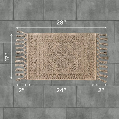 French Connection Nellore Bathroom Rugs, Woven and Beaded Bathroom Mats, Durable Bath Rugs, Thick Bath Mats for Bathroom and Shower Rugs, 17" x 28", Taupe