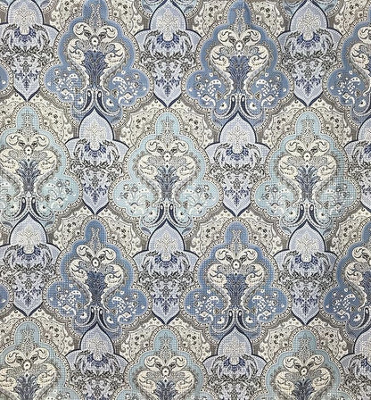 Decorative Blue & Silver Grey Gray Boho Fabric Shower Curtain, Modern Farmhouse for Vintage Rustic Bathroom Decor, Floral Victorian, 72 x 72